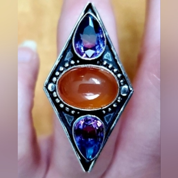 New Carnelian and Bi-Color Tourmaline 925 Silver Ring. - Picture 2 of 12